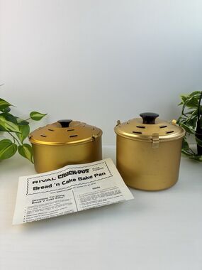 2 Vtg Rival Crock-Pot Bread n Cake Bake Pan Gold Aluminum For Slow Cooker